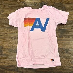 Aviator Nation Pink Tee with Rainbow Graphic